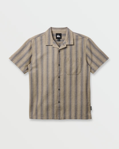 Quick Silver Oxford Stripe Casual Short Sleeve Shirt - Fallen Rock