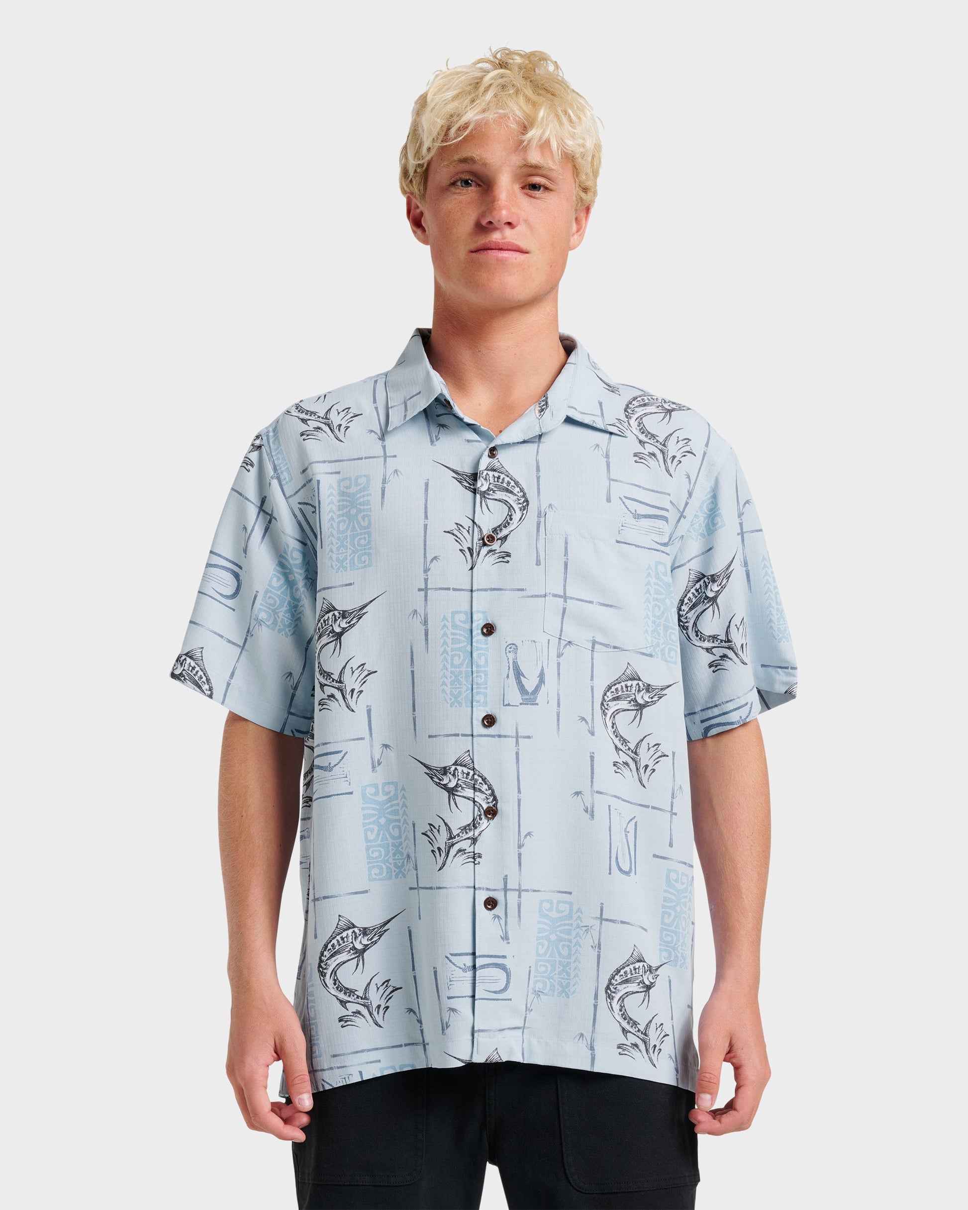 Quick Silver Waterman Big Day Short Sleeve Shirt - Ashley Blue