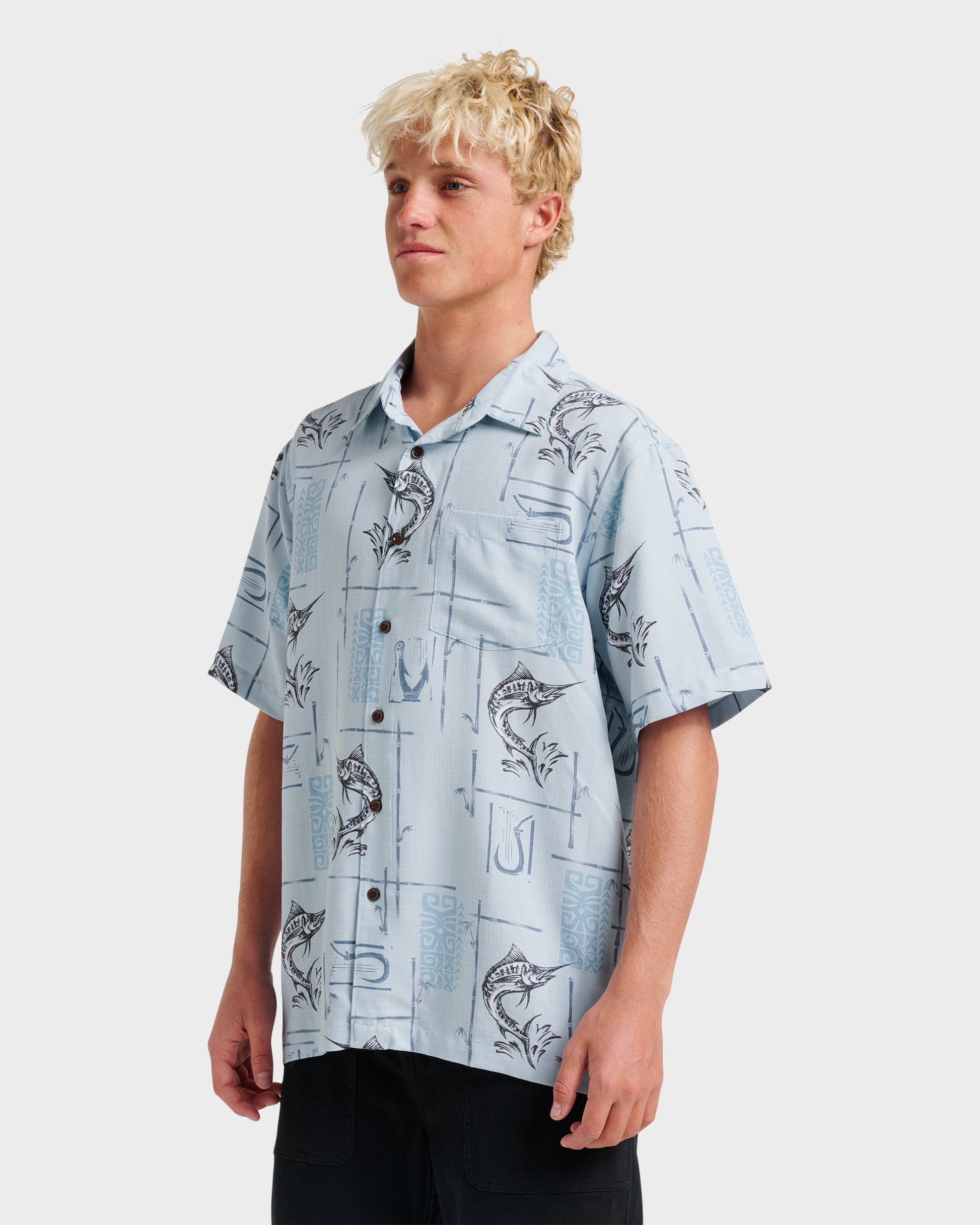 Quick Silver Waterman Big Day Short Sleeve Shirt - Ashley Blue