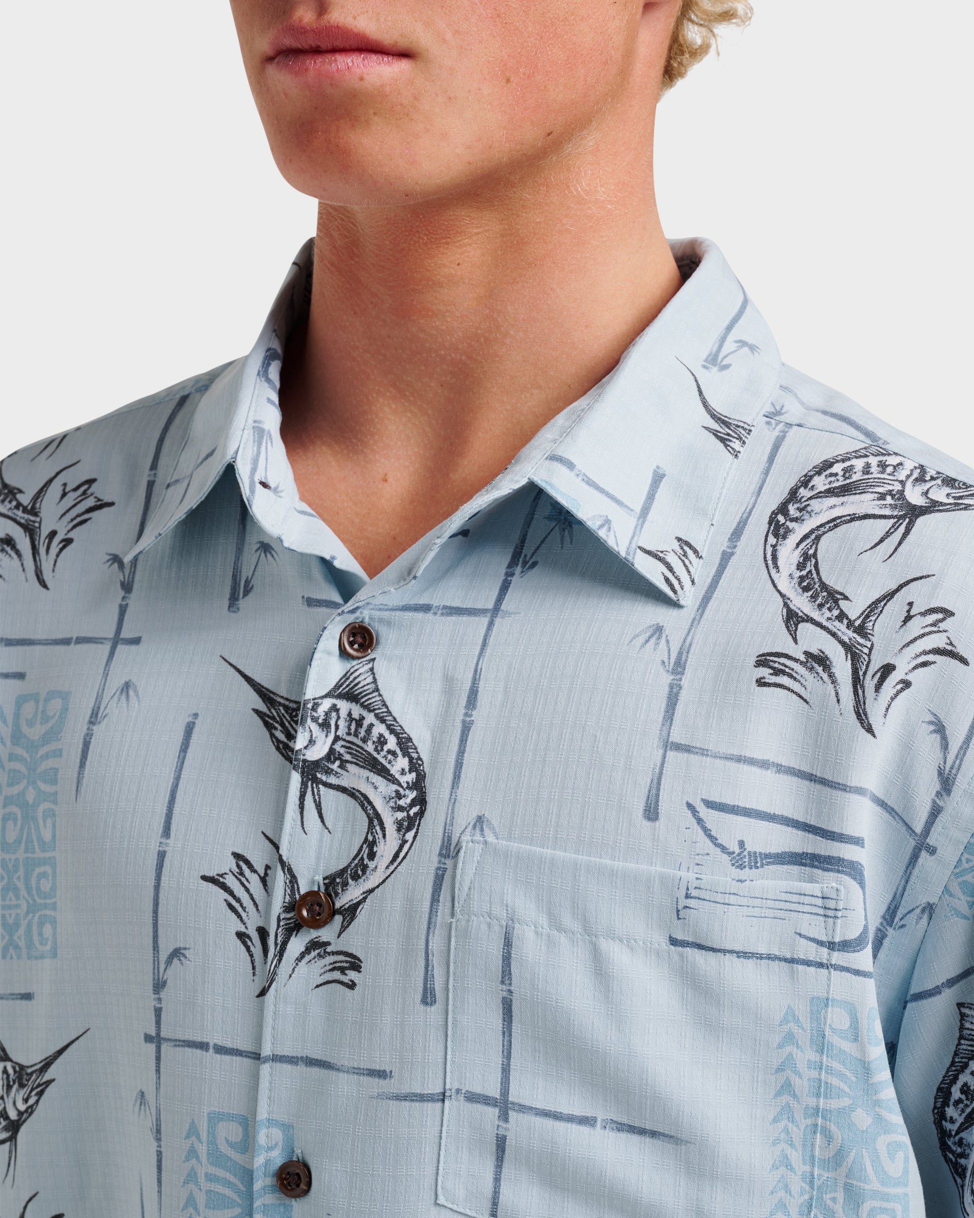 Quick Silver Waterman Big Day Short Sleeve Shirt - Ashley Blue