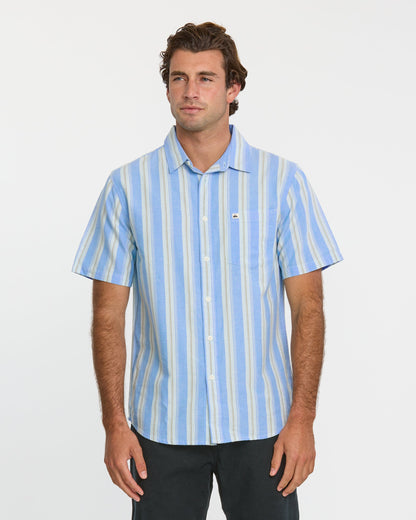 Quick Silver Oxford Stripe Classic Short Sleeve Shirt - Azure