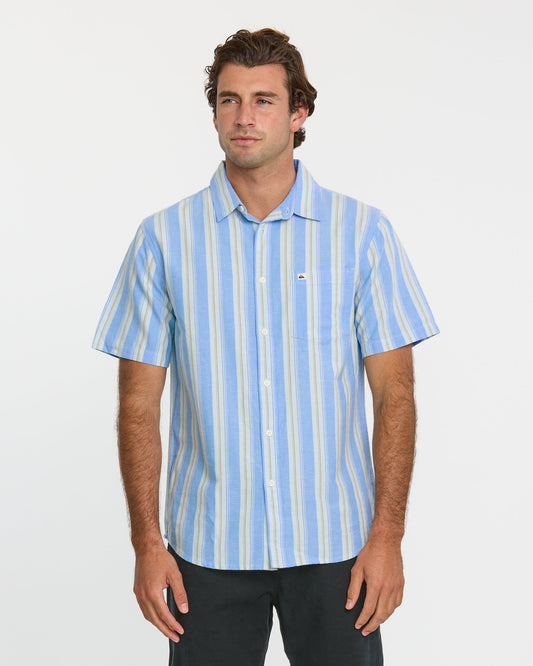 Quick Silver Oxford Stripe Classic Short Sleeve Shirt - Azure
