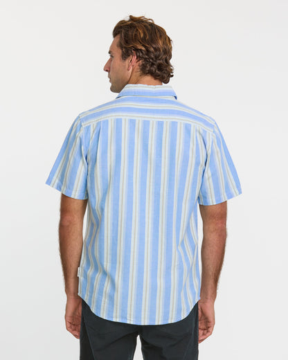 Quick Silver Oxford Stripe Classic Short Sleeve Shirt - Azure
