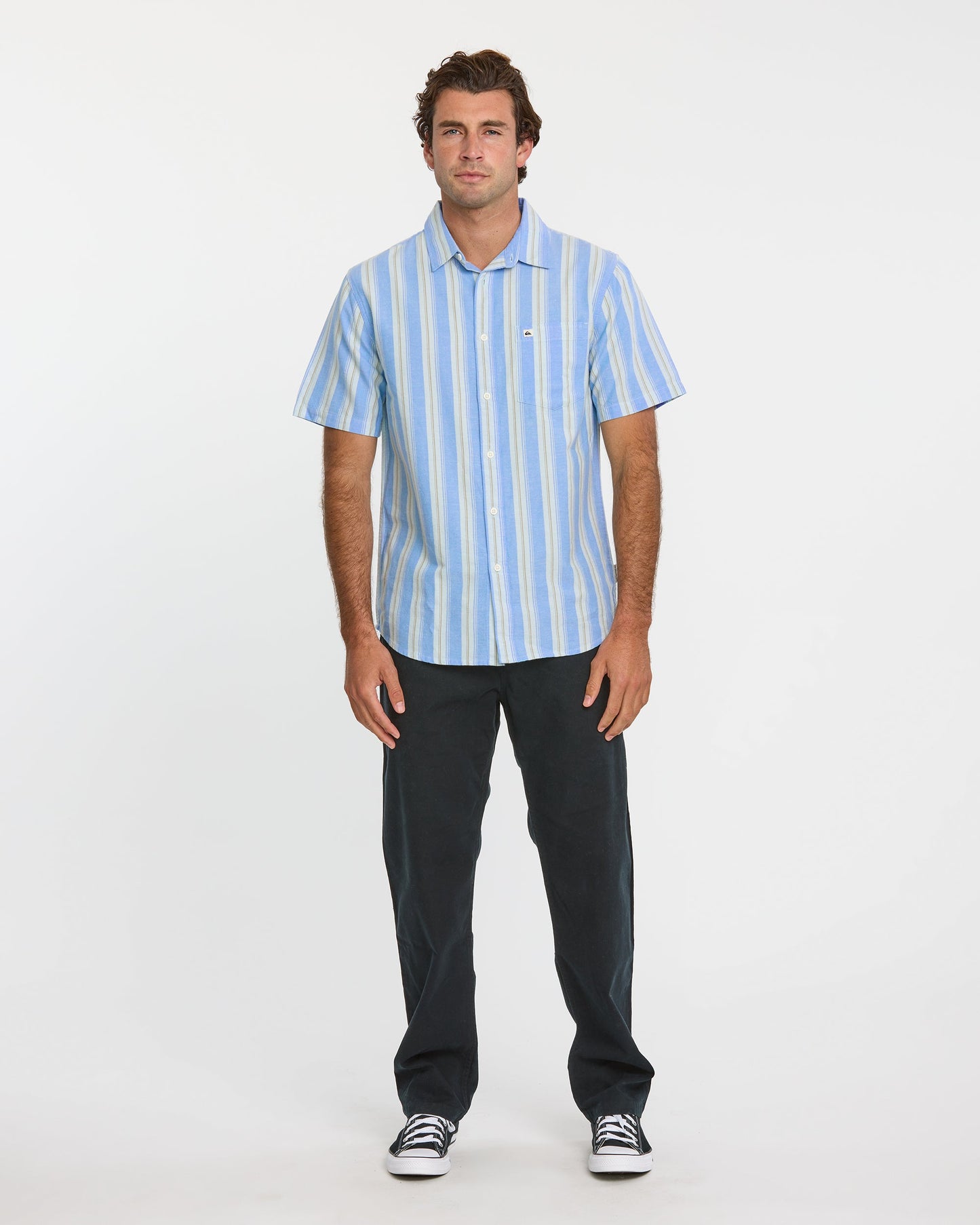 Quick Silver Oxford Stripe Classic Short Sleeve Shirt - Azure