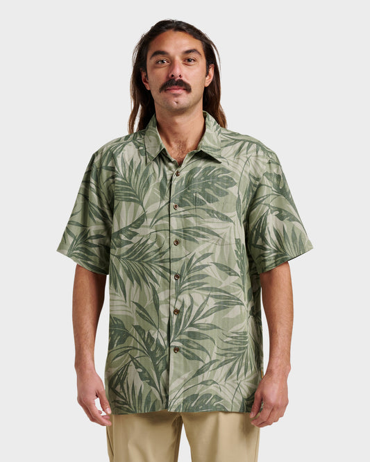 Quick Silver Waterman Botanical Short Sleeve Shirt - Dark Green