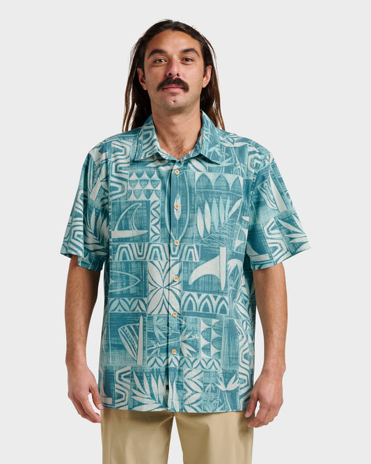 Quick Silver Waterman Talk Story Short Sleeve Shirt - Aqua Sea