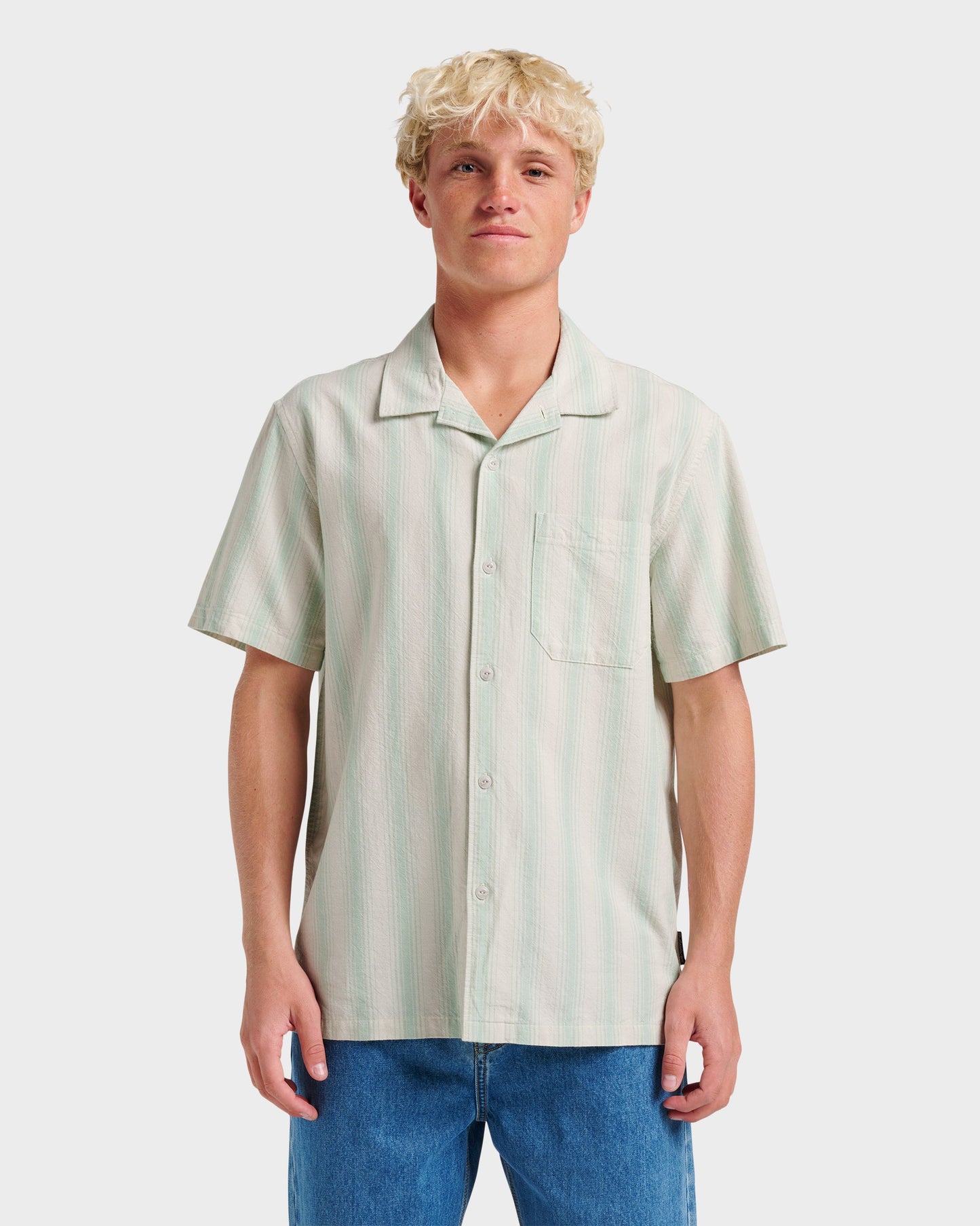 Quick Silver Oxford Stripe Casual Short Sleeve Shirt - Moonstruck