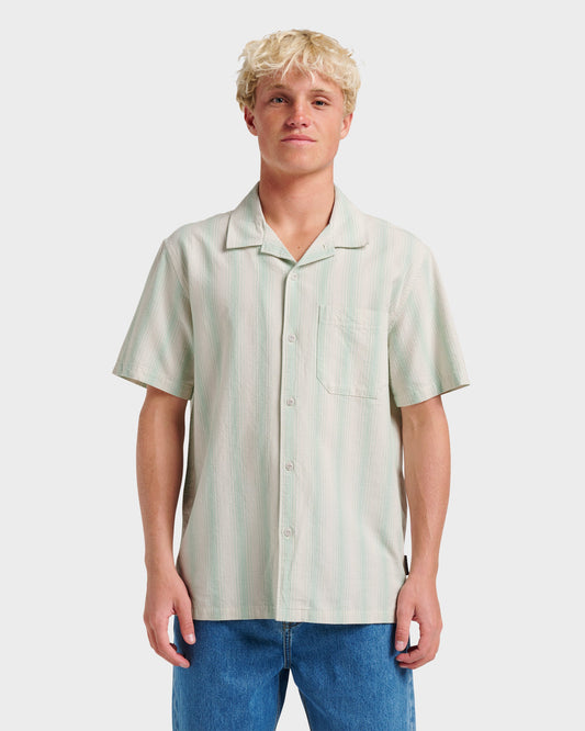 Quick Silver Oxford Stripe Casual Short Sleeve Shirt - Moonstruck
