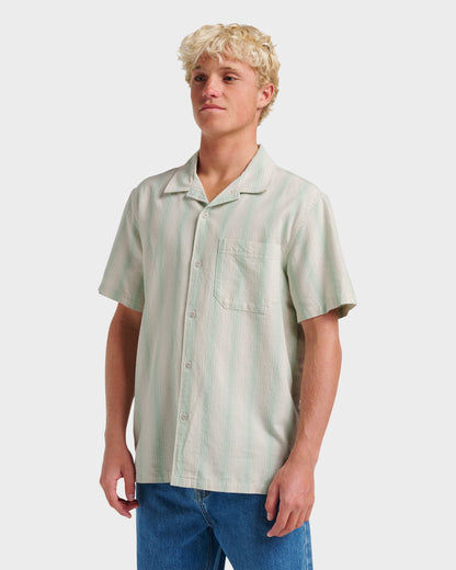 Quick Silver Oxford Stripe Casual Short Sleeve Shirt - Moonstruck