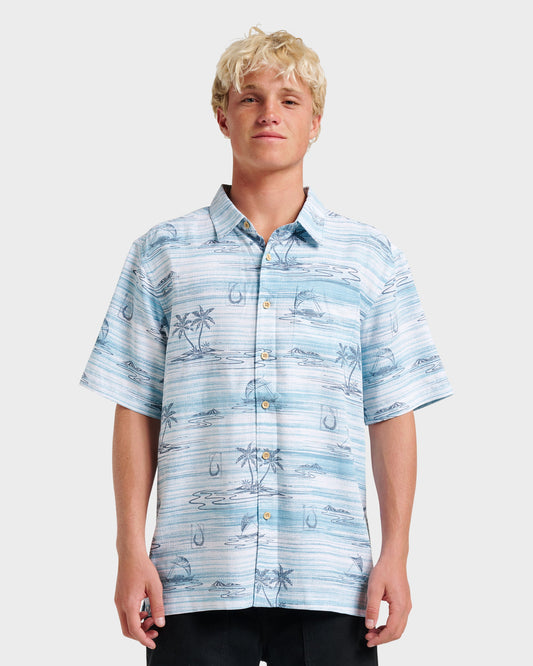 Quick Silver Waterman Island Daze Short Sleeve Shirt - Aqua Sea